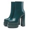 Round Toe Double Platforms Chunky Heels Side Zipper Ankle Highs Booties - Blue Patent