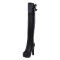 Pointed Toe Over The Knees Thigh Highs Chunky Heels Platforms Metal Belt Buckle Zipper Boots - Black Faux Leather