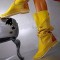Round Toe Rivet Decorated Knee Highs Flat Rustic Boots - Yellow Suede