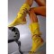Round Toe Rivet Decorated Knee Highs Flat Rustic Boots - Yellow Suede