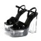 Square Open Toe Transparent Platforms Chunky Heels Ankle Buckle Straps Sandals - Black Patent PVC