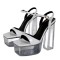 Square Open Toe Transparent Platforms Chunky Heels Ankle Buckle Straps Sandals - White Patent PVC