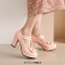 Round Toe T Straps Bowtied Mary Janes Chunky Heels Low Platforms Pumps - Pink Patent
