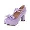 Round Toe T Straps Bowtied Mary Janes Chunky Heels Low Platforms Pumps - Purple Patent