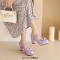 Round Toe T Straps Bowtied Mary Janes Chunky Heels Low Platforms Pumps - Purple Patent