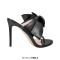 Peep Toe Bow Decorated Stiletto Heels Summer Sandals - Black Faux Leather