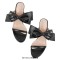 Peep Toe Bow Decorated Stiletto Heels Summer Sandals - Black Faux Leather