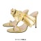 Peep Toe Bow Decorated Stiletto Heels Summer Sandals - Gold Faux Leather
