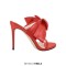 Peep Toe Bow Decorated Stiletto Heels Summer Sandals - Red Faux Leather