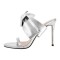 Peep Toe Bow Decorated Stiletto Heels Summer Sandals - Silver Faux Leather