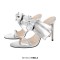 Peep Toe Bow Decorated Stiletto Heels Summer Sandals - Silver Faux Leather