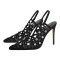 Pointed Toe Stiletto Heels Rhinestones Sexy Slingback Pumps - Black Flock