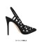Pointed Toe Stiletto Heels Rhinestones Sexy Slingback Pumps - Black Patent