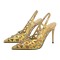 Pointed Toe Stiletto Heels Rhinestones Sexy Slingback Pumps - Gold Patent