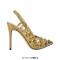 Pointed Toe Stiletto Heels Rhinestones Sexy Slingback Pumps - Gold Patent