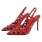 Pointed Toe Stiletto Heels Rhinestones Sexy Slingback Pumps - Red Patent