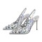 Pointed Toe Stiletto Heels Rhinestones Sexy Slingback Pumps - Silver Patent