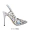 Pointed Toe Stiletto Heels Rhinestones Sexy Slingback Pumps - Silver Patent