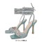 Square Open Toe High Heels Gladiator Lace Up Rhinestones Sandals - Skyblue Patent