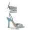 Square Open Toe High Heels Gladiator Lace Up Rhinestones Sandals - Skyblue Patent