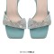 Square Open Toe High Heels Gladiator Lace Up Rhinestones Sandals - Skyblue Patent