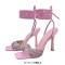 Square Open Toe High Heels Gladiator Lace Up Rhinestones Sandals - Pink Patent