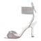 Square Open Toe High Heels Gladiator Lace Up Rhinestones Sandals - White Patent
