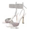 Square Open Toe High Heels Gladiator Lace Up Rhinestones Sandals - White Patent