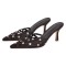 Pointed Toe Stiletto Heels Rhinestones Sexy Sandals Slippers - Brown Flock