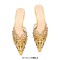 Pointed Toe Stiletto Heels Rhinestones Sexy Sandals Slippers - Gold Patent