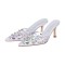 Pointed Toe Stiletto Heels Rhinestones Sexy Sandals Slippers - Silver Patent