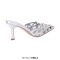 Pointed Toe Stiletto Heels Rhinestones Sexy Sandals Slippers - Silver Patent