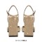 Square Toe Rhinestones Ankle Buckle Straps Chunky Heels Sandals - Beige Faux Leather
