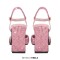 Square Toe Rhinestones Ankle Buckle Straps Chunky Heels Sandals - Pink Faux Leather