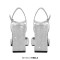 Square Toe Rhinestones Ankle Buckle Straps Chunky Heels Sandals - Silver Faux Leather