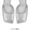 Square Toe Rhinestones Ankle Buckle Straps Chunky Heels Sandals - Silver Faux Leather