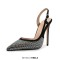 Pointed Toe Ankle Buckle Straps Stiletto Heels Sequins Glitters Sandals Pumps - Black Sequined Cloth