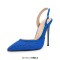 Pointed Toe Ankle Buckle Straps Stiletto Heels Sequins Glitters Sandals Pumps - Blue Sequined Cloth