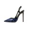 Pointed Toe Ankle Buckle Straps Stiletto Heels Leopard Sandals Pumps - Blue Patent