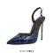 Pointed Toe Ankle Buckle Straps Stiletto Heels Leopard Sandals Pumps - Blue Patent