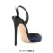 Pointed Toe Ankle Buckle Straps Stiletto Heels Leopard Sandals Pumps - Blue Patent