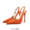 Pointed Toe Ankle Buckle Straps Stiletto Heels Sequins Glitters Sandals Pumps - Orange Sequined Cloth