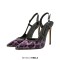 Pointed Toe Ankle Buckle Straps Stiletto Heels Leopard Sandals Pumps - Purple Patent