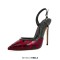 Pointed Toe Ankle Buckle Straps Stiletto Heels Leopard Sandals Pumps - Red Patent