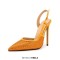 Pointed Toe Ankle Buckle Straps Stiletto Heels Sequins Glitters Sandals Pumps - Yellow Sequined Cloth