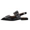 Pointed Toe Slingback Buckle Straps Retro Comfortable Flats Shoes - Black Patent