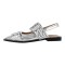 Pointed Toe Slingback Buckle Straps Retro Comfortable Flats Shoes - Silver Patent