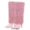 Stiletto Heels Pointed Toe Knee High Pleated Fold Over Booties - Pink Faux Leather
