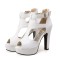 Fish Mouth Platforms Cuban Heels Ankle Buckle T Straps Summer Booties - White Faux Leather
