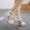 Fish Mouth Platforms Cuban Heels Ankle Buckle T Straps Summer Booties - White Faux Leather